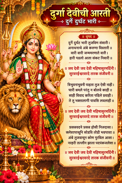 दुर्गा देवीची आरती मराठी – दुर्गे दुर्घट भारी
